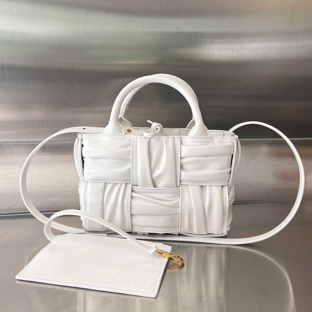 Micro Candy Arco Intreccio Leather Tote Bag White